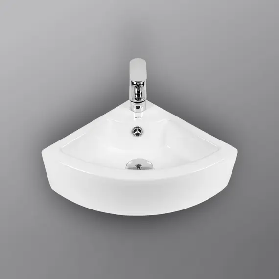 РАКОВИНА УГЛОВАЯ НАСТЕННАЯ BOND S91-320 32,5*32,5*13СМ 1/4 КРУГА БЕЛАЯ С ПЕРЕЛИВОМ