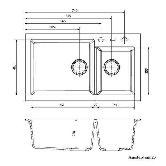 ГРАНИТНАЯ МОЙКА REGINOX AMSTERDAM 25 BLACK SILVERY