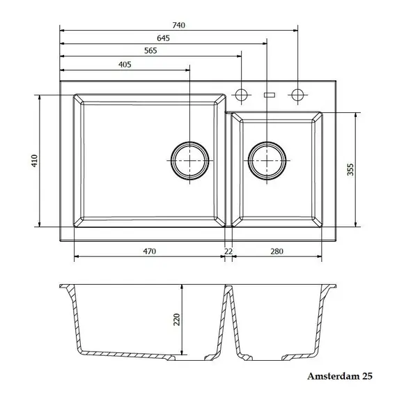 ГРАНИТНАЯ МОЙКА REGINOX AMSTERDAM 25 BLACK SILVERY