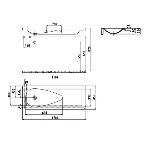 РАКОВИНА CREAVIT TP120 МЕБЕЛЬНАЯ (45*120 СМ)