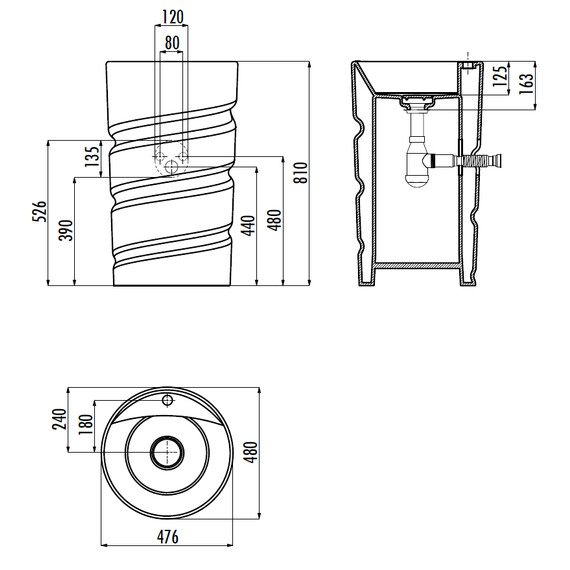 РАКОВИНА CREAVIT МОНОБЛОК С ОТВЕРСТИЕМ ДЛЯ СМЕСИТЕЛЯ CL084.00000