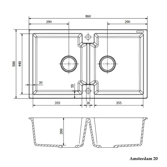 ГРАНИТНАЯ МОЙКА REGINOX AMSTERDAM 20 GREY SILVERY