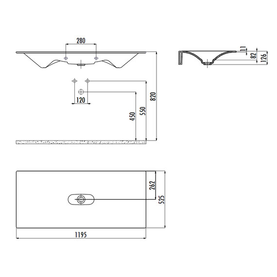 РАКОВИНА CREAVIT МЕБЕЛЬНАЯ С ОТВЕРСТИЕМ (120СМ) DP120
