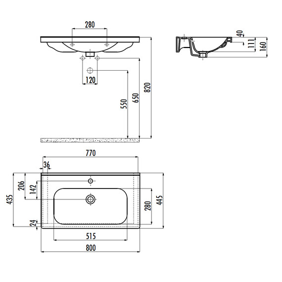 РАКОВИНА CREAVIT EK080 МЕБЕЛЬНАЯ  (45*80СМ)