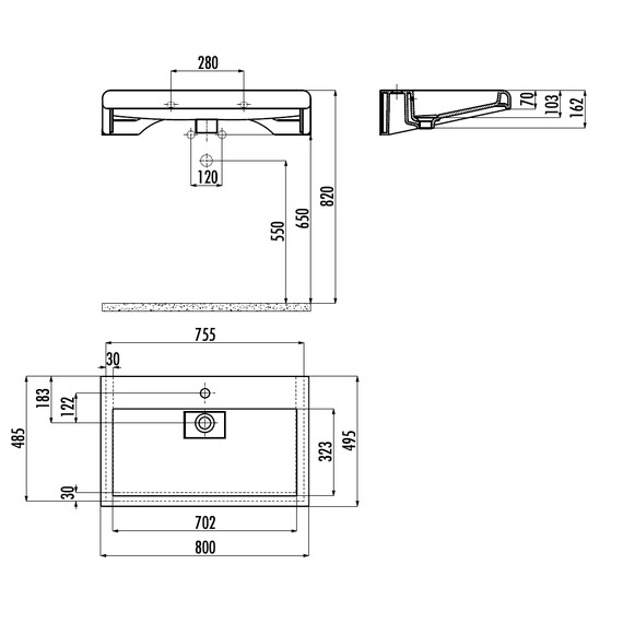 РАКОВИНА CREAVIT EP080.2 МЕБЕЛЬНАЯ (80СМ) БАЗАЛЬТ