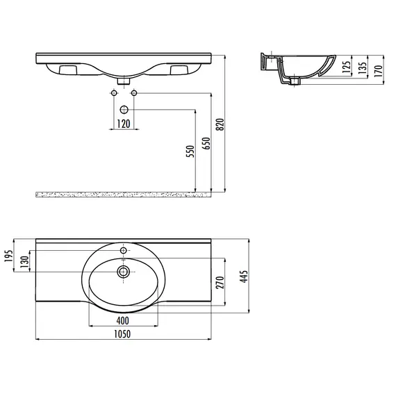 РАКОВИНА CREAVIT МЕБЕЛЬНАЯ/ПОДВЕСНАЯ (105СМ) ET205.00000