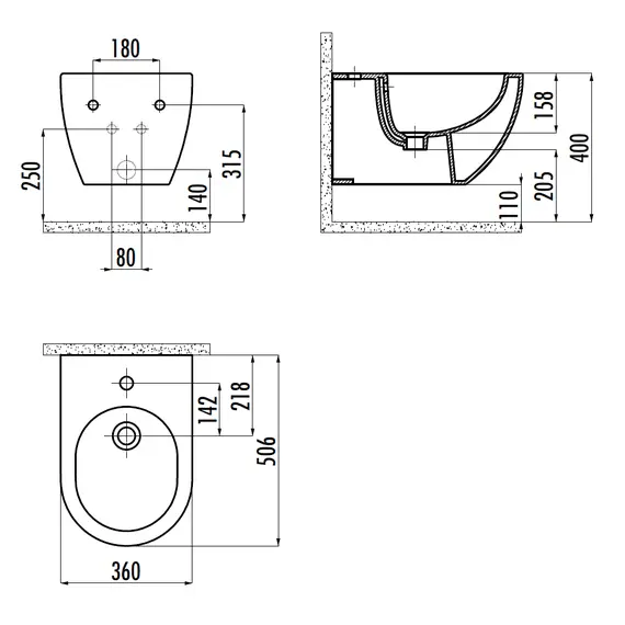БИДЕ ПОДВЕСНОЕ CREAVIT FREE БАЗАЛЬТ МАТОВЫЙ