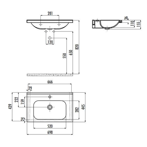 РАКОВИНА CREAVIT ID070 МЕБЕЛЬНАЯ (45*70СМ)