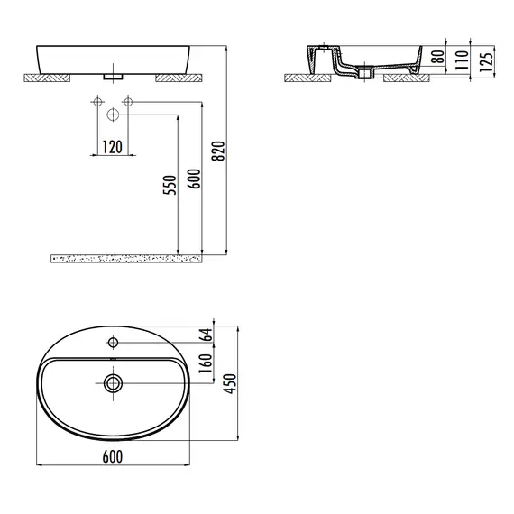 РАКОВИНА CREAVIT МЕБЕЛЬНАЯ LP161 (60СМ)