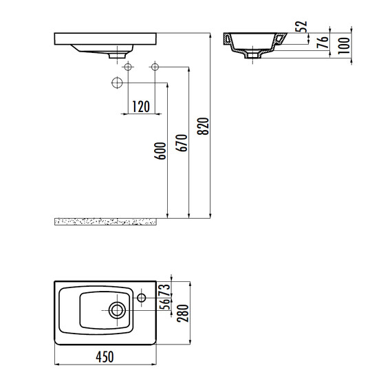 РАКОВИНА CREAVIT MY045 МЕБЕЛЬНАЯ (45СМ)
