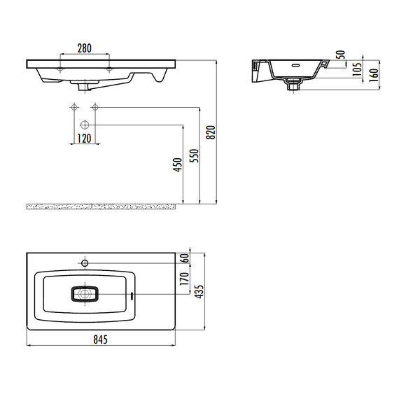 РАКОВИНА CREAVIT MY085 МЕБЕЛЬНАЯ (85СМ)