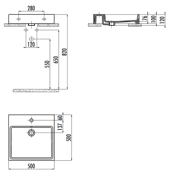 РАКОВИНА CREAVIT NX255 МЕБЕЛЬНАЯ (50*50 СМ)