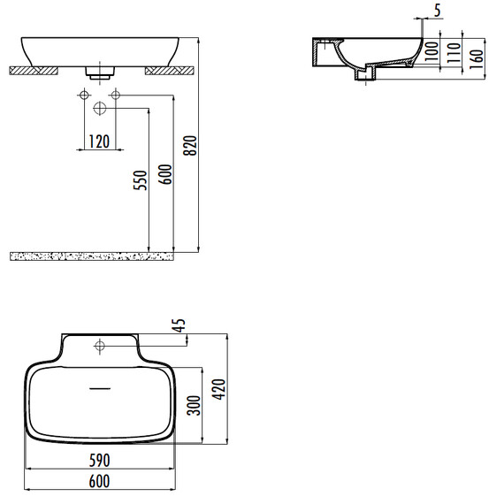 РАКОВИНА CREAVIT МЕБЕЛЬНАЯ НАКЛАДНАЯ БЕЛАЯ МАТОВАЯ RB061-00MB42E-0000
