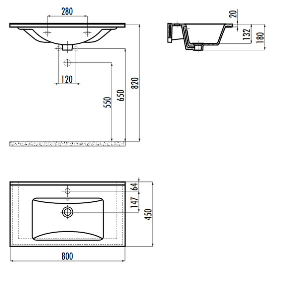 РАКОВИНА CREAVIT SU080 МЕБЕЛЬНАЯ (45*80СМ)