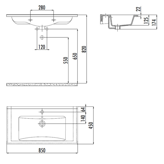 РАКОВИНА CREAVIT SU085 МЕБЕЛЬНАЯ (45*85СМ)