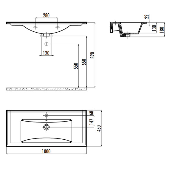 РАКОВИНА CREAVIT SU100 МЕБЕЛЬНАЯ (45*100СМ)