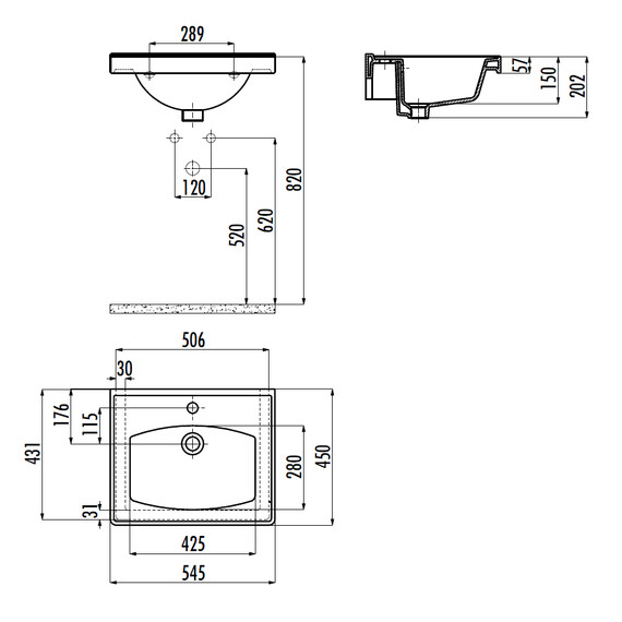 РАКОВИНА CREAVIT TF155 МЕБЕЛЬНАЯ (45*55 СМ)