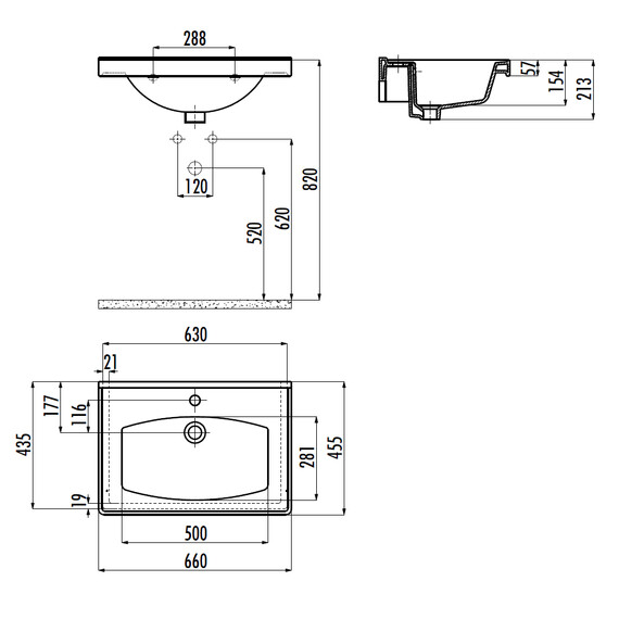 РАКОВИНА CREAVIT TF165 МЕБЕЛЬНАЯ (45*65 СМ)