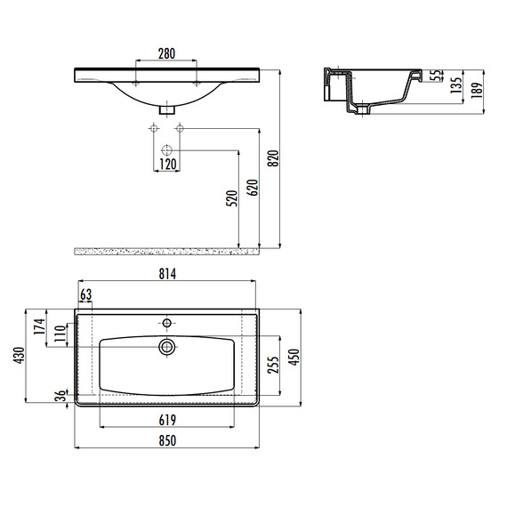 РАКОВИНА CREAVIT TF185 МЕБЕЛЬНАЯ (85СМ)