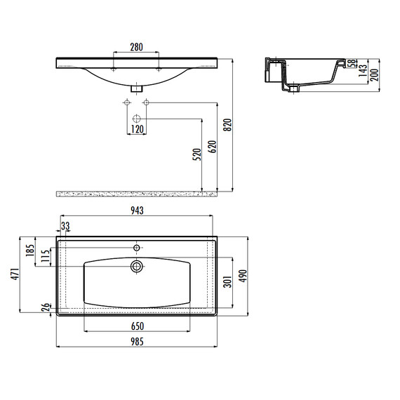 РАКОВИНА CREAVIT TF200 МЕБЕЛЬНАЯ (100СМ)