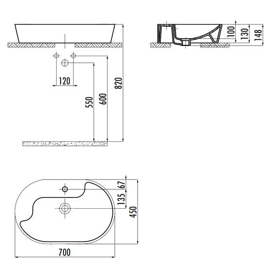 РАКОВИНА CREAVIT TP172 МЕБЕЛЬНАЯ (45*70)