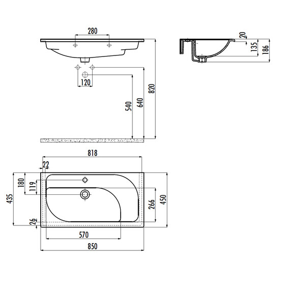 РАКОВИНА CREAVIT TP185 МЕБЕЛЬНАЯ (85 СМ)