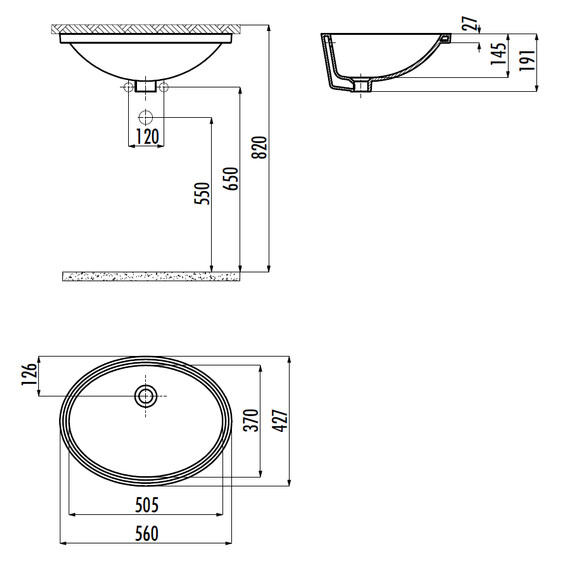 РАКОВИНА CREAVIT TP216 ПОД СТОЛЕШНИЦУ (37*51) TP216