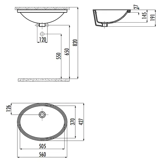 РАКОВИНА CREAVIT TP216 ПОД СТОЛЕШНИЦУ (37*51) TP216