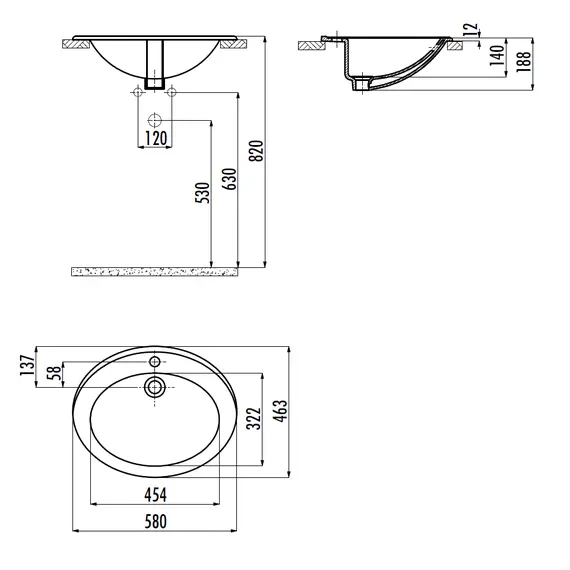РАКОВИНА CREAVIT TP230 МЕБЕЛЬНАЯ (46*58 СМ)