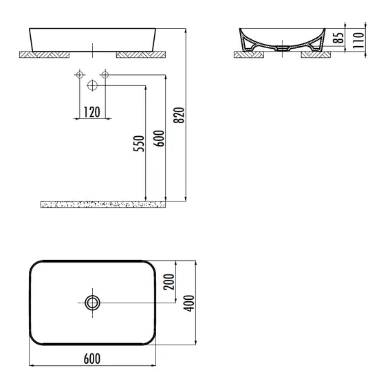 РАКОВИНА CREAVIT МЕБ.(40*60 СМ) ЧЕРНАЯ МАТОВАЯ