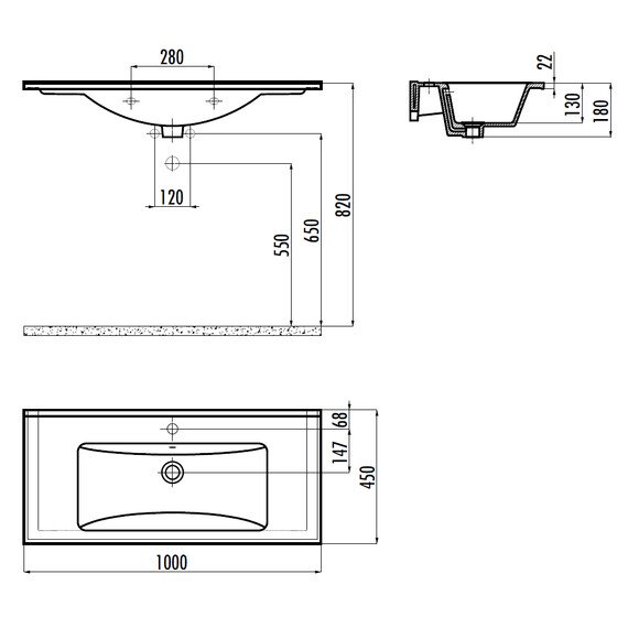 РАКОВИНА CREAVIT SU100 МЕБЕЛЬНАЯ (45*100СМ)