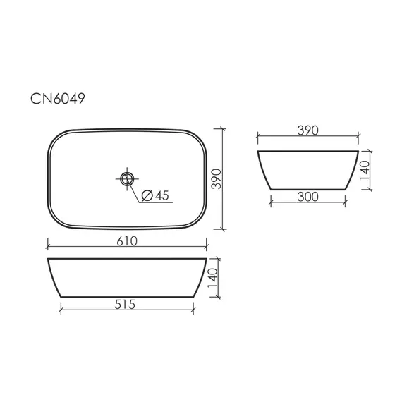 УМЫВАЛЬНИК ЧАША НАКЛАДНАЯ ОВАЛЬНАЯ CERAMICA NOVA ELEMENT 600*380*138ММ