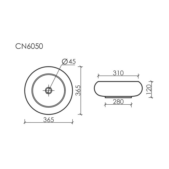 УМЫВАЛЬНИК ЧАША НАКЛАДНАЯ КРУГЛАЯ CERAMICA NOVA ELEMENT 360*360*120ММ БЕЛАЯ ГЛЯНЦЕВАЯ