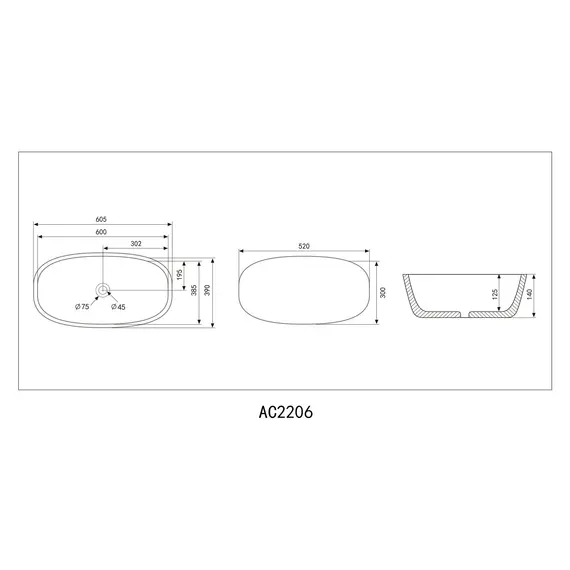 РАКОВИНА НАКЛАДНАЯ ABBER RECHTECK AC2206MG СЕРАЯ МАТОВАЯ