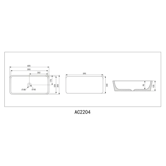 РАКОВИНА НАКЛАДНАЯ ABBER RECHTECK AC2204MW БЕЛАЯ МАТОВАЯ
