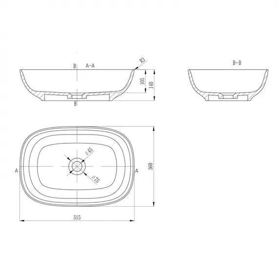 РАКОВИНА НАКЛАДНАЯ ABBER STEIN AS2637 БЕЛАЯ МАТОВАЯ