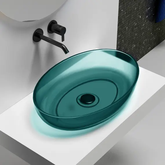 РАКОВИНА НАКЛАДНАЯ ПРОЗРАЧНАЯ ABBER KRISTALL AT2801AQUAMARIN БИРЮЗОВАЯ