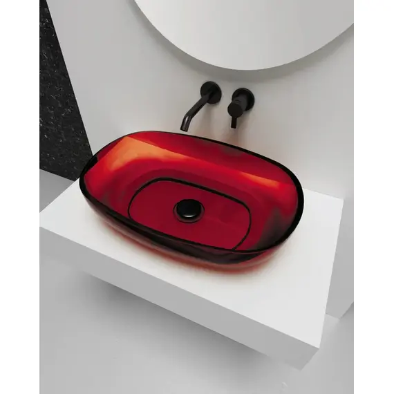 РАКОВИНА НАКЛАДНАЯ ПРОЗРАЧНАЯ ABBER KRISTALL AT2805RUBIN КРАСНАЯ