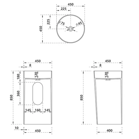 РАКОВИНА ОТДЕЛЬНОСТОЯЩАЯ ABBER STEIN AS2506-H БЕЛАЯ МАТОВАЯ