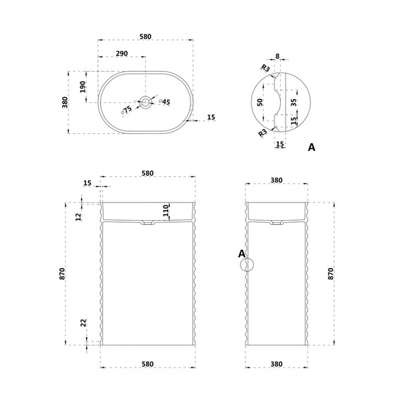 РАКОВИНА ОТДЕЛЬНОСТОЯЩАЯ ABBER STEIN AS2550 БЕЛАЯ МАТОВАЯ