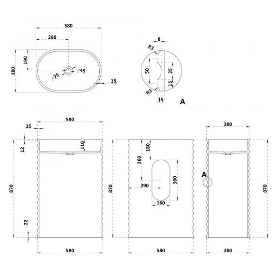 РАКОВИНА ОТДЕЛЬНОСТОЯЩАЯ ABBER STEIN AS2550-H БЕЛАЯ МАТОВАЯ
