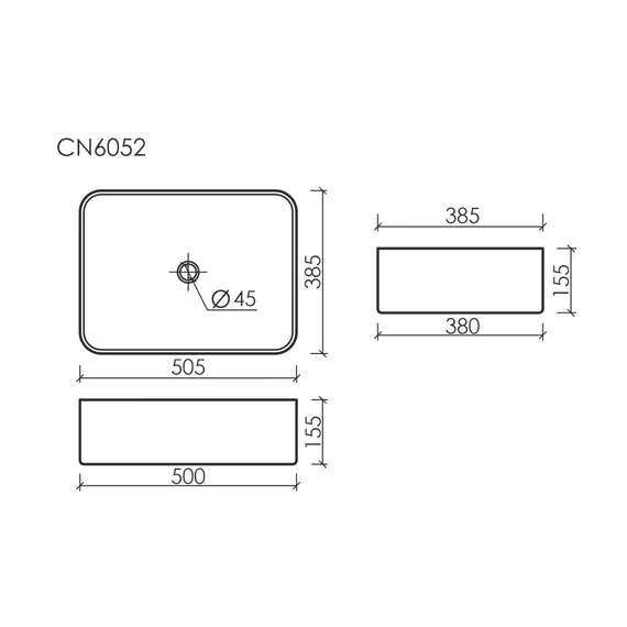 УМЫВАЛЬНИК ЧАША НАКЛАДНАЯ ПРЯМОУГОЛЬНАЯ CERAMICA NOVA ELEMENT 505*380*150ММ БЕЛЫЙ ГЛЯНЦЕВЫЙ