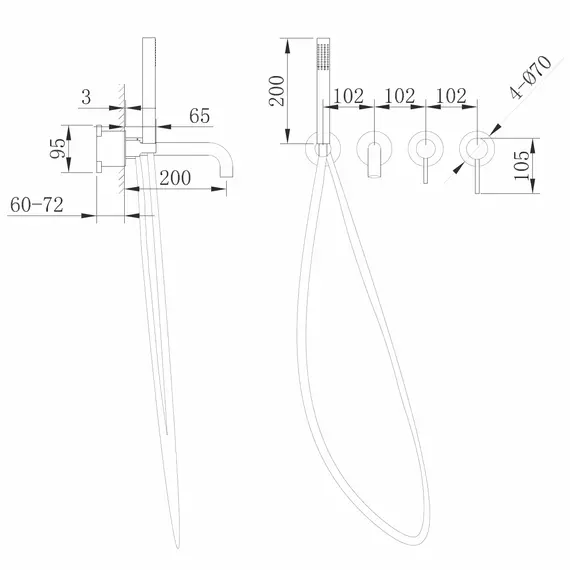 СМЕСИТЕЛЬ ABBER WASSER KREIS AF8130MRG ДЛЯ ВАННЫ СКРЫТОГО МОНТАЖА, РОЗОВОЕ ЗОЛОТО МАТОВОЕ