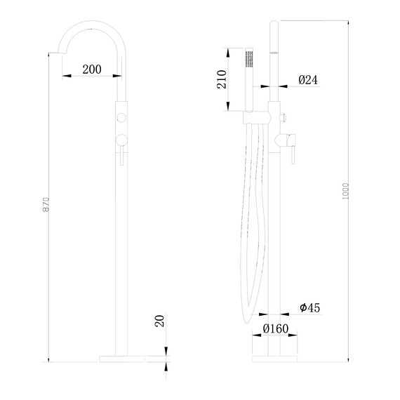 СМЕСИТЕЛЬ ABBER WASSER KREIS AF8115B НАПОЛЬНЫЙ ДЛЯ ВАННЫ, ЧЕРНЫЙ МАТОВЫЙ