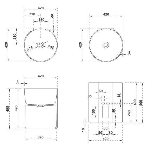 РАКОВИНА ПОДВЕСНАЯ ПРОЗРАЧНАЯ ABBER KRISTALL AT2704EMERALD ЗЕЛЕНАЯ