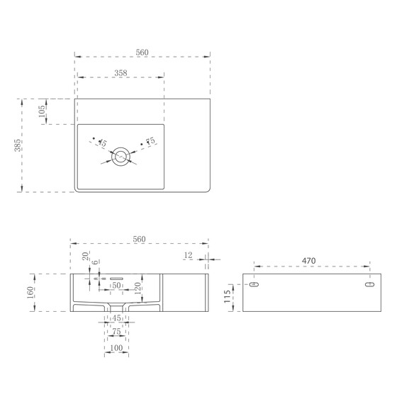 РАКОВИНА ПОДВЕСНАЯ ABBER STEIN AS2644 L БЕЛАЯ МАТОВАЯ