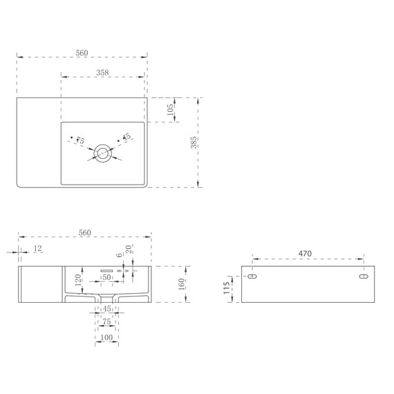 РАКОВИНА ПОДВЕСНАЯ ABBER STEIN AS2644 R БЕЛАЯ МАТОВАЯ