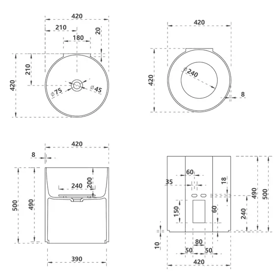 РАКОВИНА ПОДВЕСНАЯ ABBER STEIN AS2624 БЕЛАЯ МАТОВАЯ