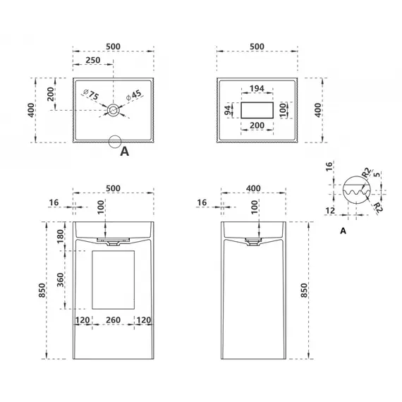 РАКОВИНА ОТДЕЛЬНОСТОЯЩАЯ ABBER STEIN AS2503-H БЕЛАЯ МАТОВАЯ