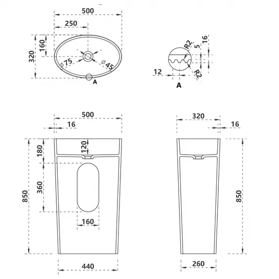 РАКОВИНА ОТДЕЛЬНОСТОЯЩАЯ ABBER STEIN AS2504-H БЕЛАЯ МАТОВАЯ
